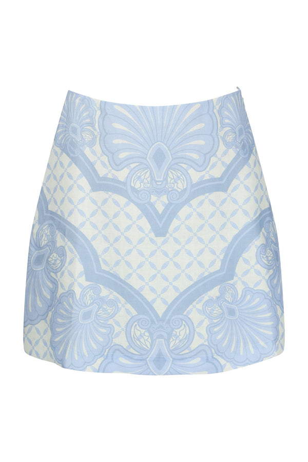 Elory Mini Skirt-Aqua Shell Print-XS