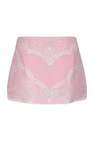 Elory Mini Skirt-Baby Pink Shell Print-XS