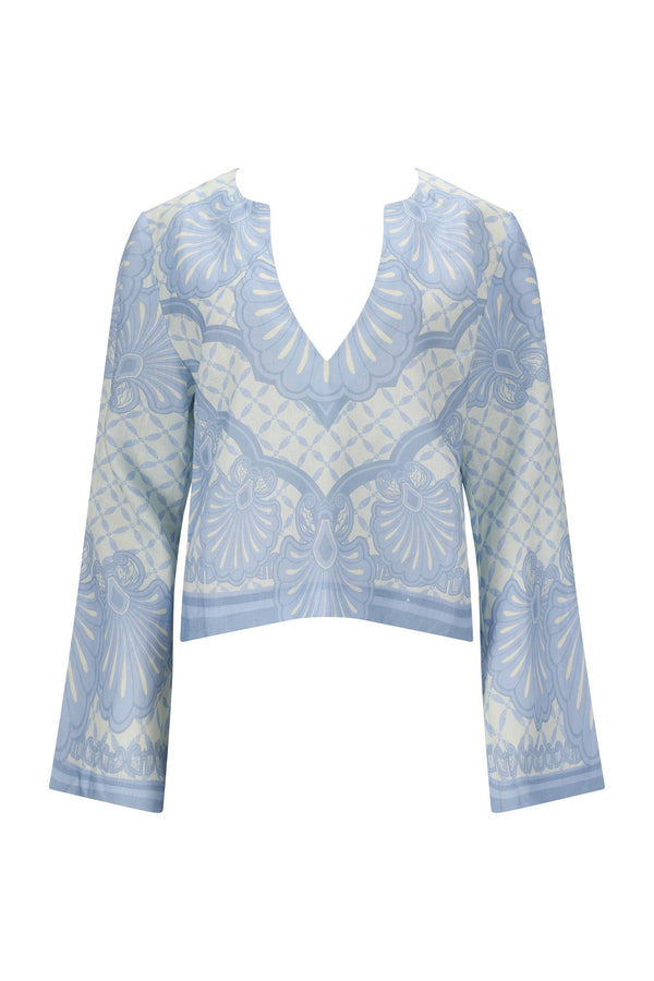 Hilda Shirt-Aqua Shell Print-XS