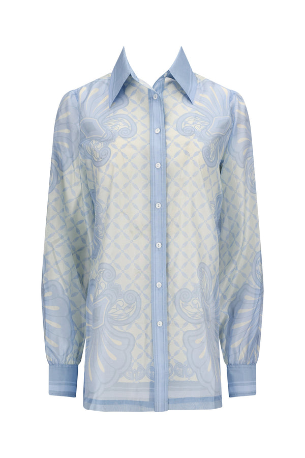Susan Shirt-Aqua Shell Print-XS