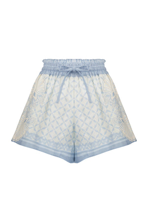 Carly Shorts-Aqua Shell Print-XS