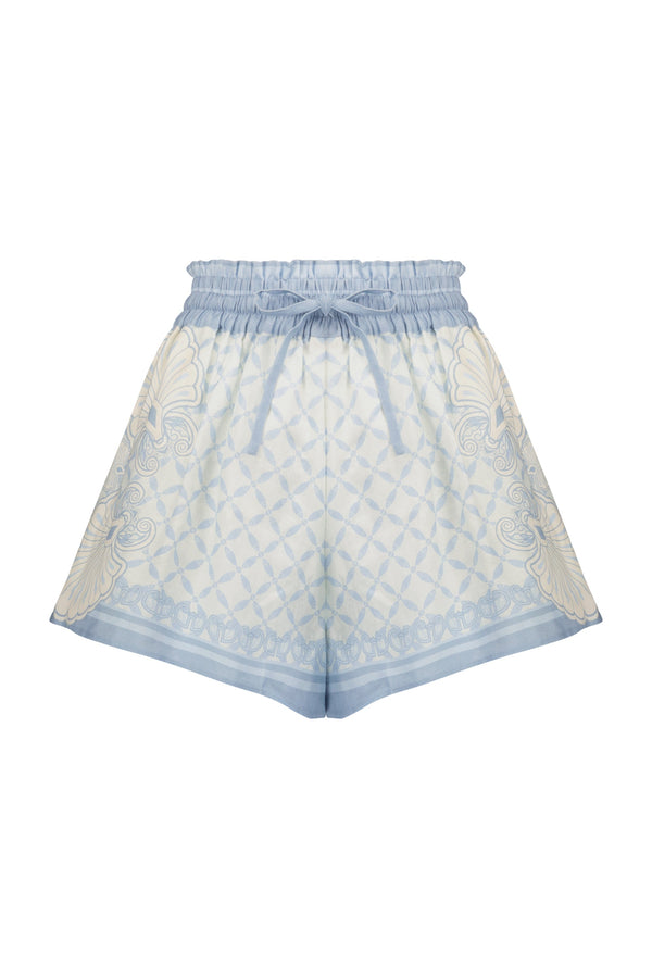 Carly Shorts-Aqua Shell Print-XS
