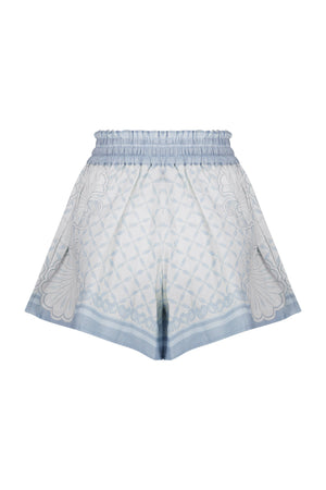 Carly Shorts-Aqua Shell Print-XS