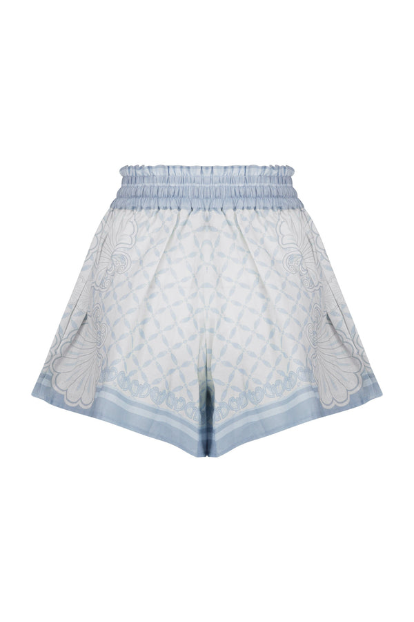 Carly Shorts-Aqua Shell Print-XS