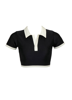 Chloe Crop Top-Black and White-XS