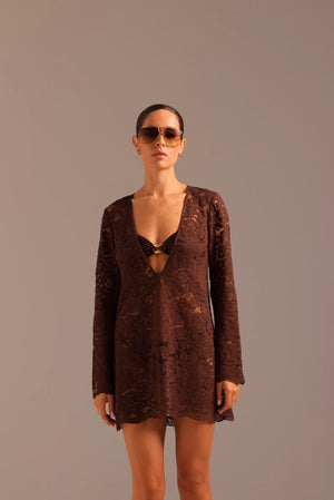 Rebecca Mini Dress-Espresso-XS
