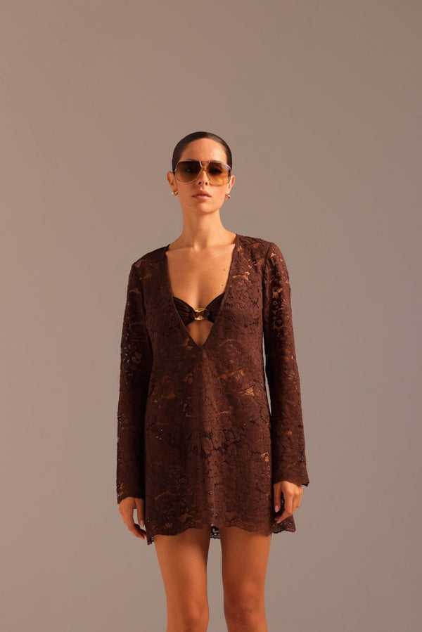 Rebecca Mini Dress-Espresso-XS
