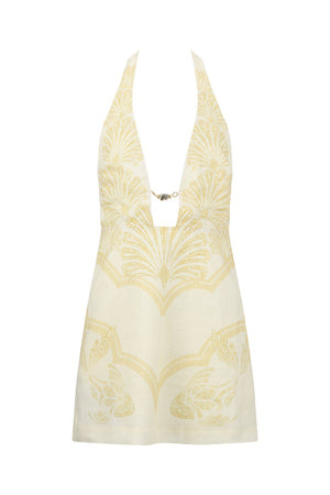 Rae Mini Dress-Mustard Mosaic Print-XS