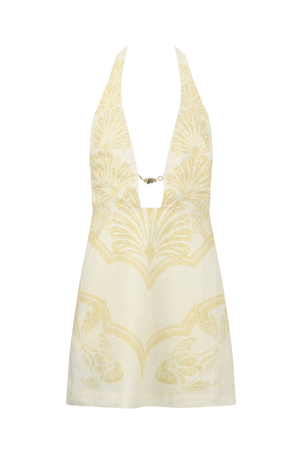 Rae Mini Dress-Mustard Mosaic Print-XS