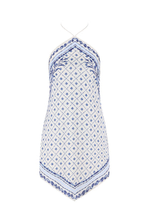 Amelie Mini Dress-Blue Mosaic Print-XS