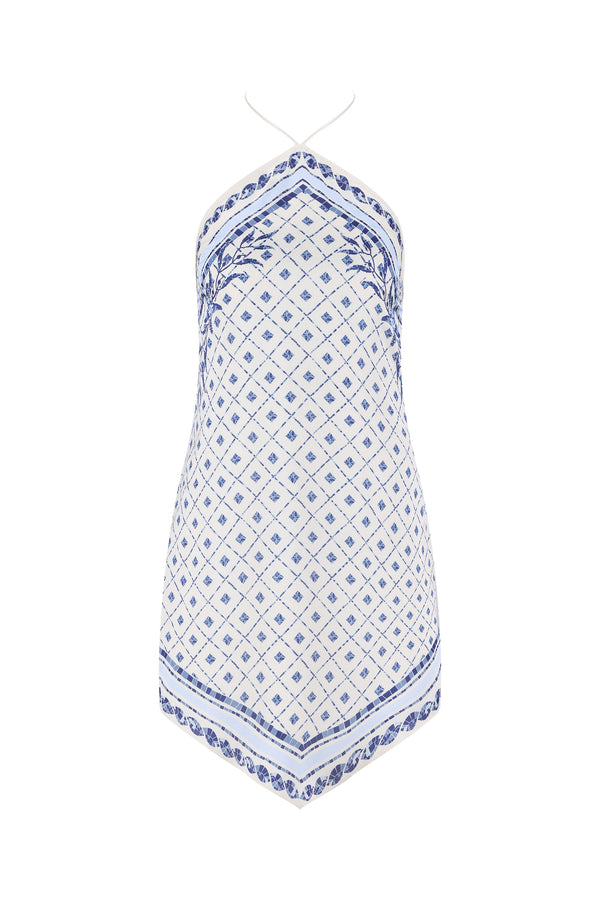 Amelie Mini Dress-Blue Mosaic Print-XS