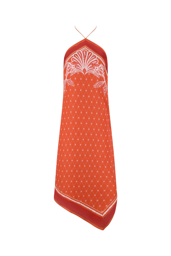 Athena Midi Dress-Orange Mosaic Print-XS
