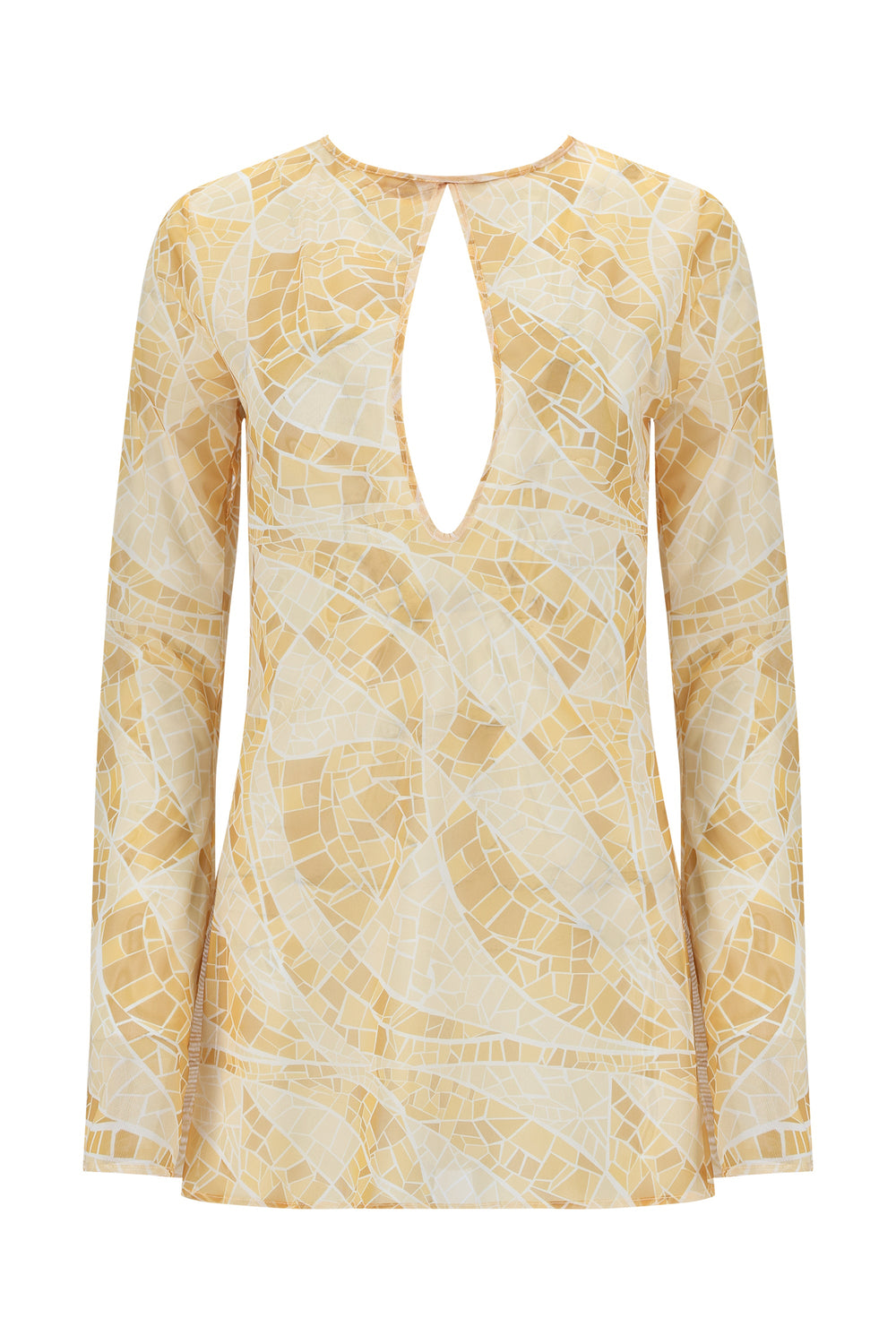 Catherine Mini Dress-Yellow Mosaic Print-XS