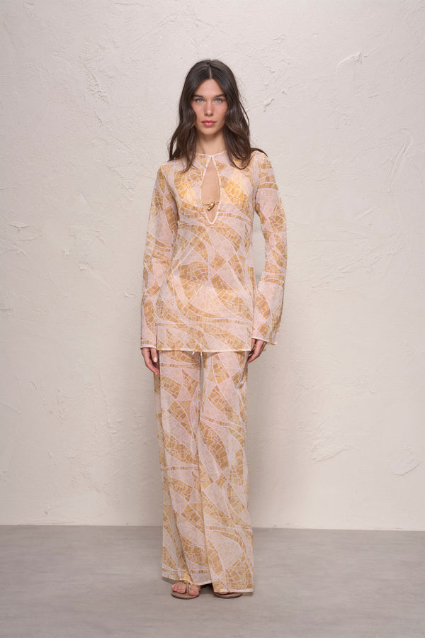 Catherine Mini Dress-Yellow Mosaic Print-XS