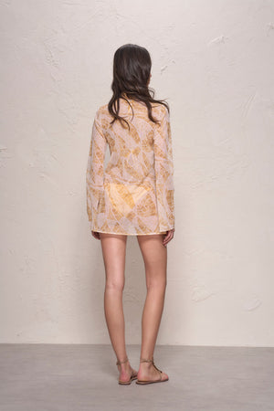 Catherine Mini Dress-Yellow Mosaic Print-XS