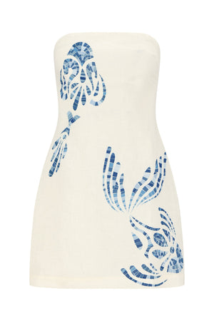 Elowen Mini Dress-Blue Mosaic Print-XS