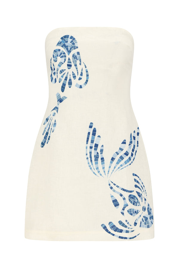 Elowen Mini Dress-Blue Mosaic Print-XS