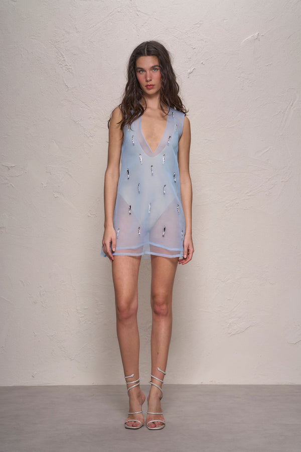 Leila Mini Dress-Blue Dove-XS