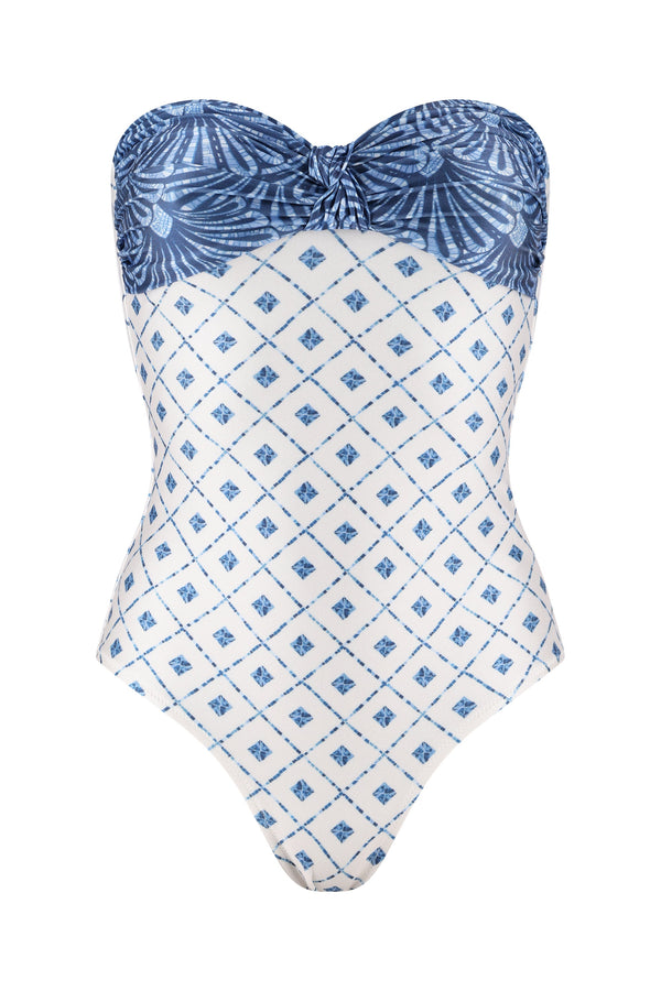 Aloe One Piece-Blue Mosaic Print-XS