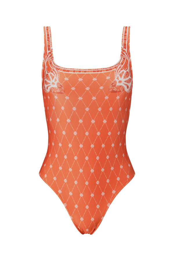 Sabrina One Piece-Orange Mosaic Print-XS