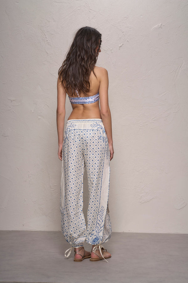 Kimi Pants-Blue Mosaic Print-XS