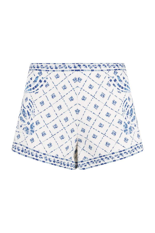 Devon Shorts-Blue Mosaic Print-XS