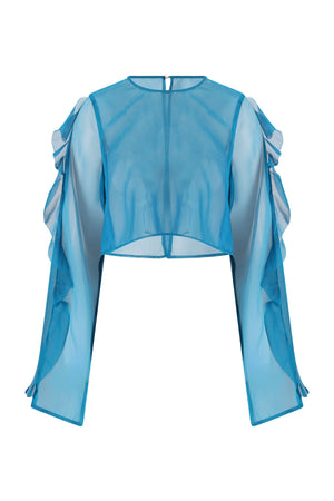 Thoma Cropped Shirt-Blue Teal-XS
