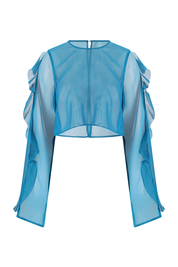 Thoma Cropped Shirt-Blue Teal-XS
