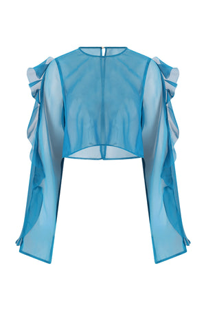 Thoma Cropped Shirt-Blue Teal-XS