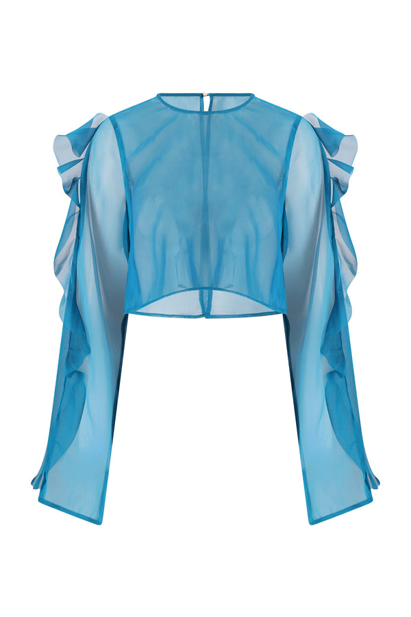 Thoma Cropped Shirt-Blue Teal-XS