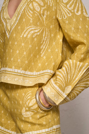 Devon Shorts-Mustard Mosaic Print-XS