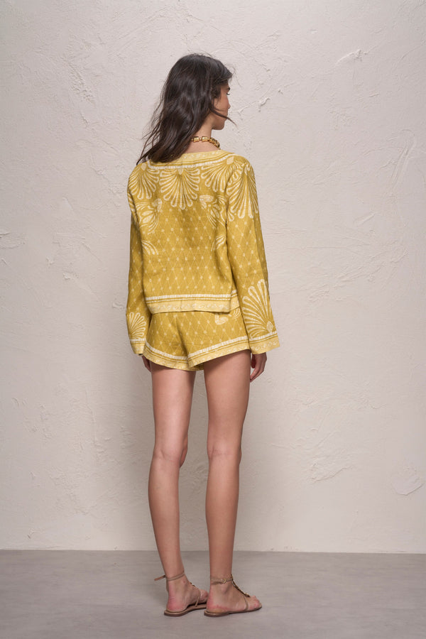 Hilda Shirt-Mustard Mosaic Print-XS