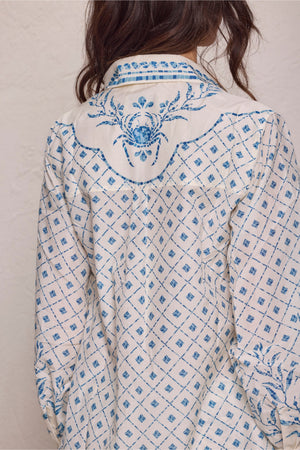 Esther Shirt-Blue Mosaic Print-XS