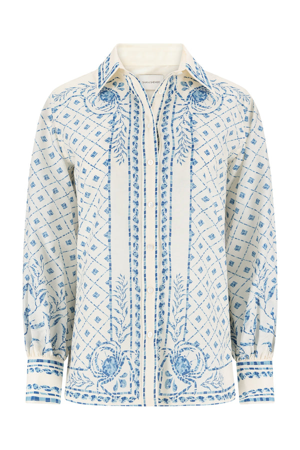 Esther Shirt-Blue Mosaic Print-XS