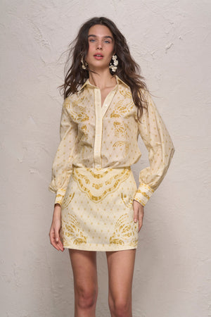 Esther Shirt-Mustard Mosaic Print-XS