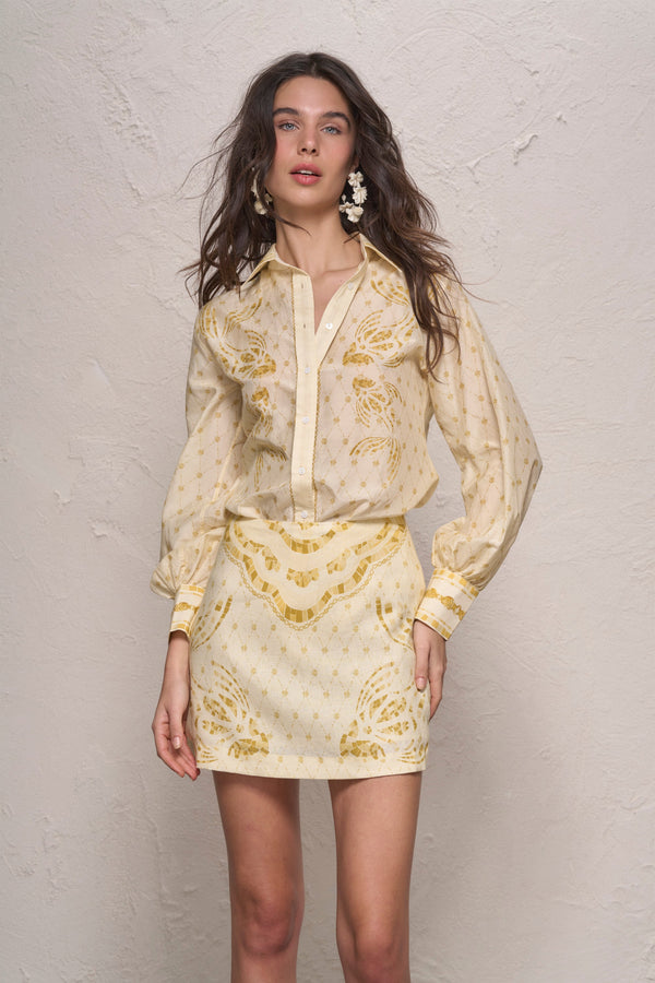 Esther Shirt-Mustard Mosaic Print-XS