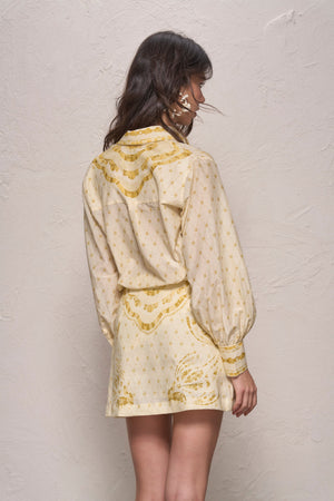 Elory Mini Skirt-Mustard Mosaic Print-XS