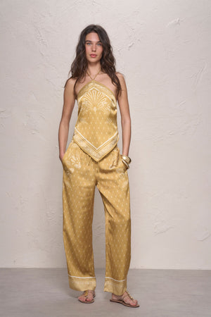 Macey Pants-Mustard Mosaic Print-XL