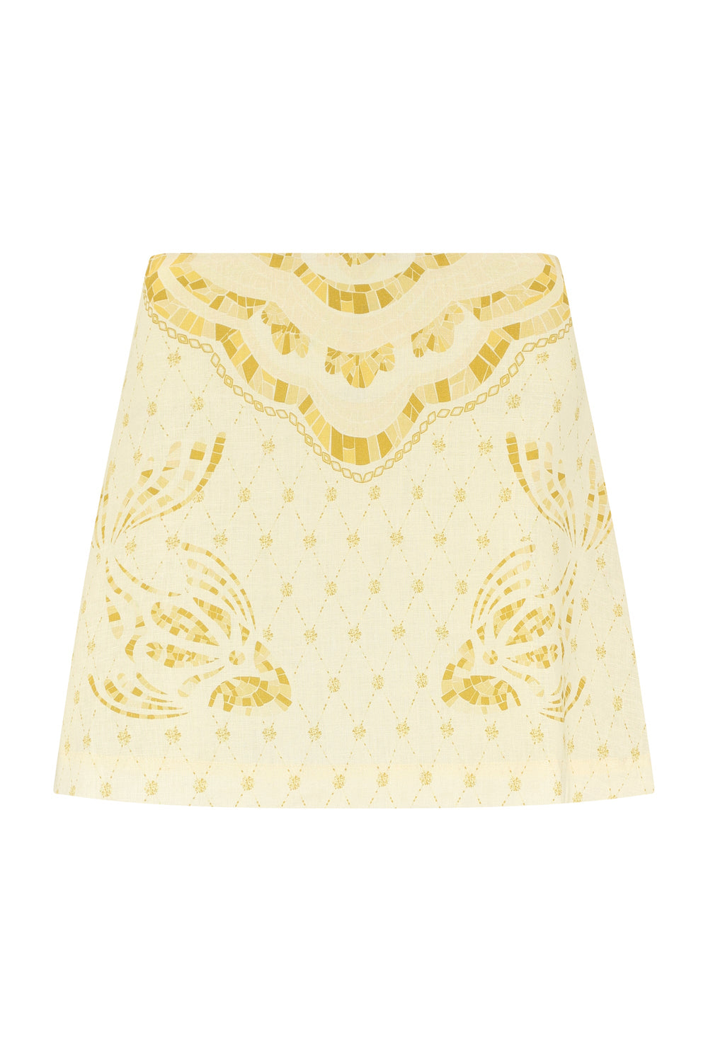 Elory Mini Skirt-Mustard Mosaic Print-XS