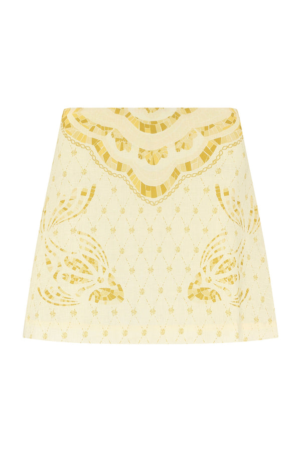Elory Mini Skirt-Mustard Mosaic Print-XS