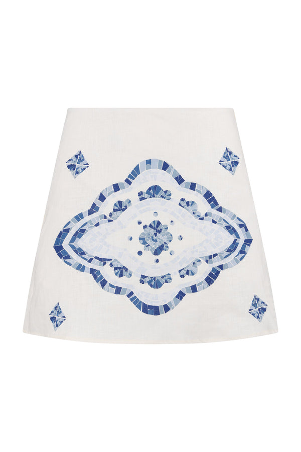 Elory Mini Skirt-Blue Mosaic Print-XS