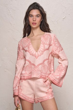 Devon Shorts-Pink Shell Print-XS