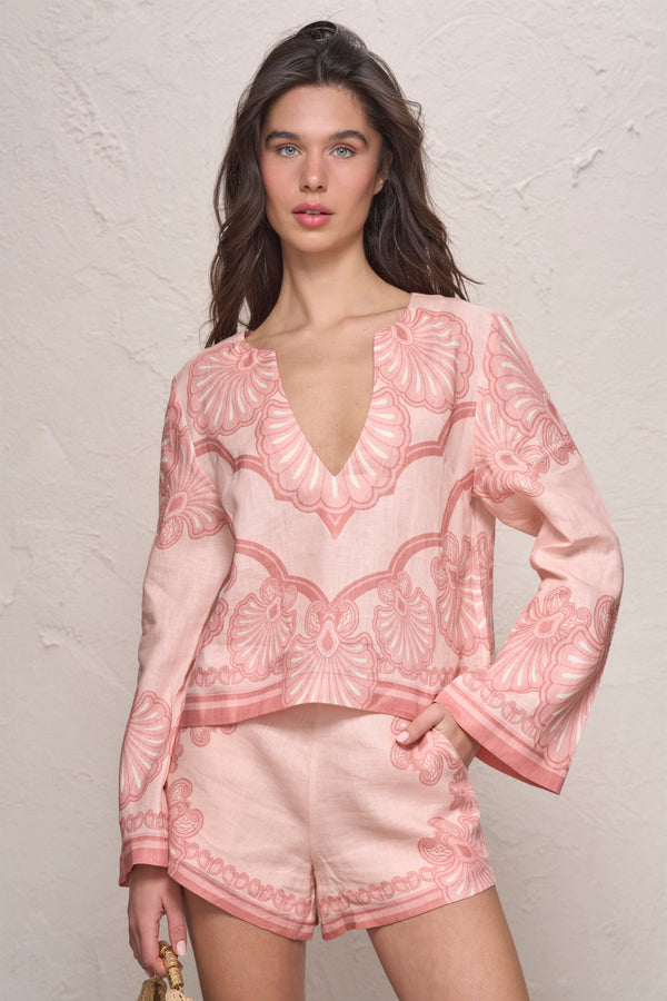 Hilda Shirt-Pink Shell Print-XS