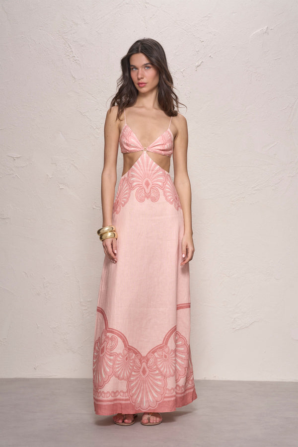 Maya Maxi Dress-Pink Shell Print-XS