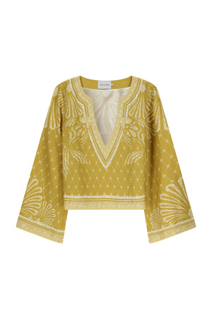 Hilda Shirt-Mustard Mosaic Print-XS