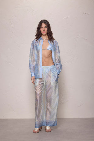Macey Pants-Aqua Shell Print-XS