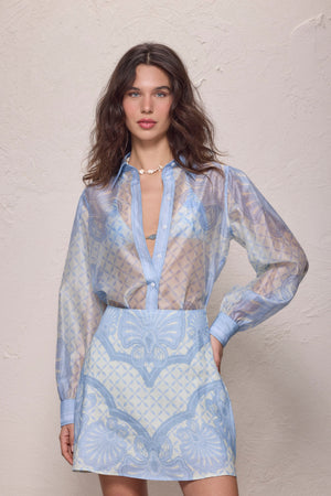 Susan Shirt-Aqua Shell Print-XS