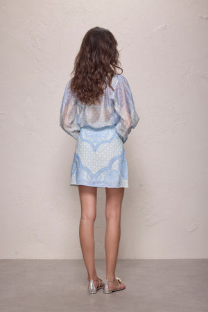 Elory Mini Skirt-Aqua Shell Print-XS