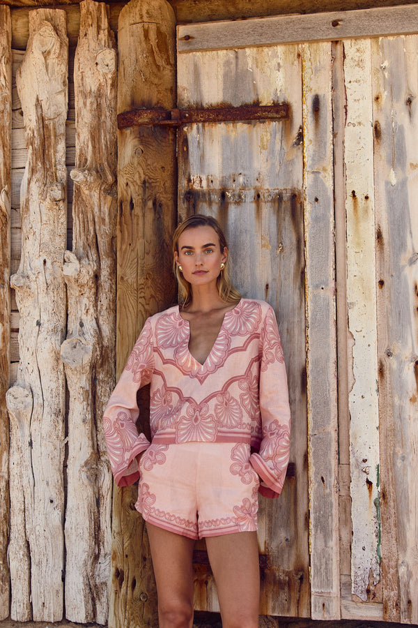 Devon Shorts-Pink Shell Print-XS