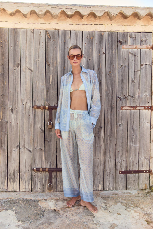 Macey Pants-Aqua Shell Print-XS